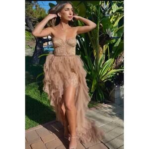 NWT For Love and Lemons Strapless Nude Tulle High-Low Dress
